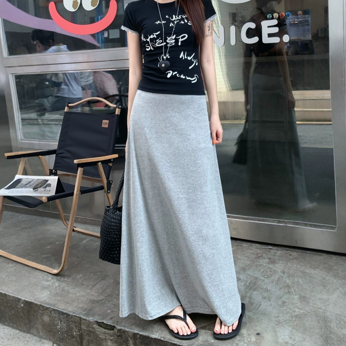 灰色果冻空气层伞裙女夏季薄款2025新款高腰a字裙显瘦百搭半身裙