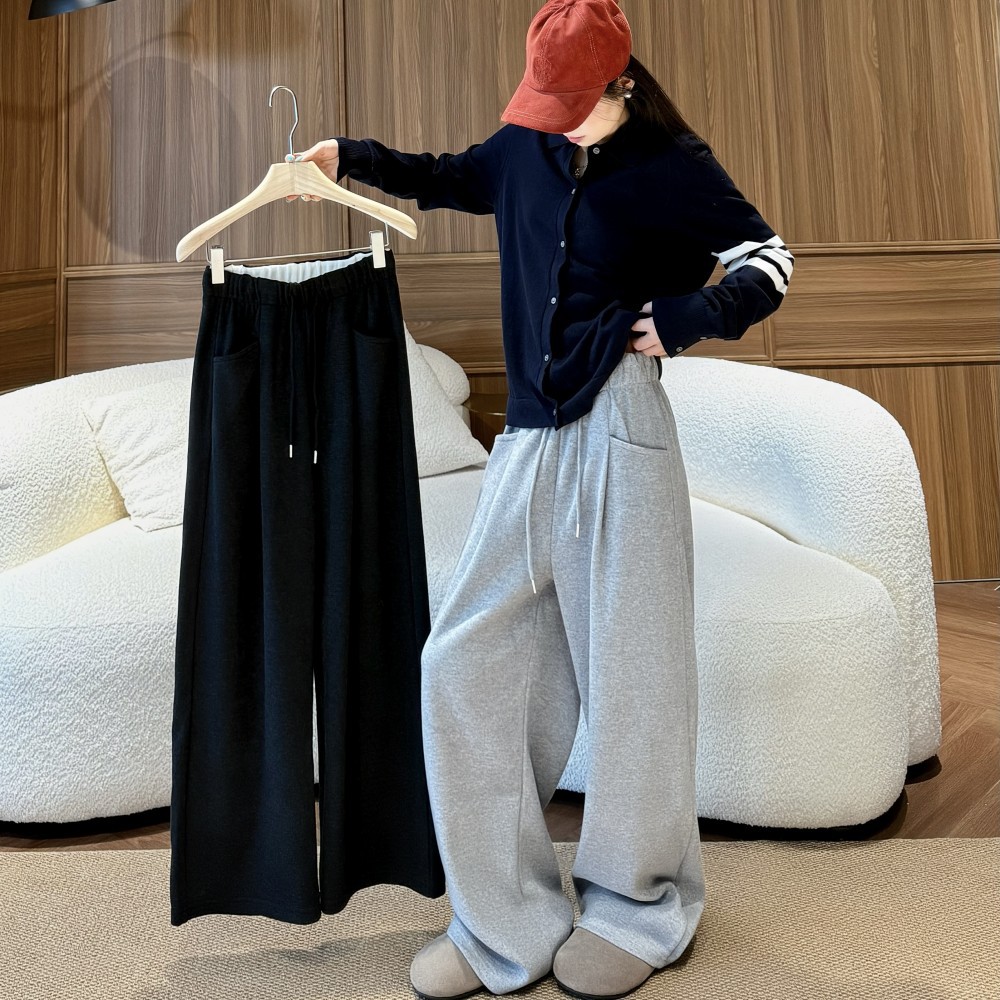 韩系慵懒松弛感裤子垂感宽松阔腿裤女秋季百搭休闲裤咖色拖地长裤