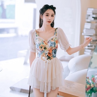 泳装 泳衣女夏连体裙式 200斤胖mm学生韩国ins显瘦遮肚温泉保守大码