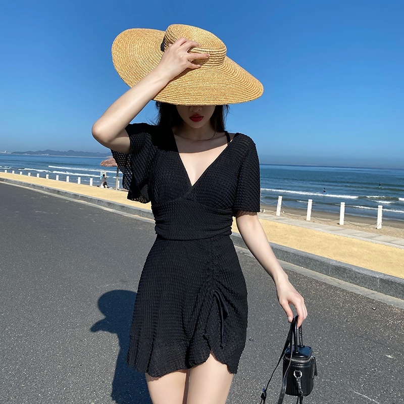 大码泳衣女胖mm200斤遮肉显瘦连体裙式保守大胸风温泉泳装0930z