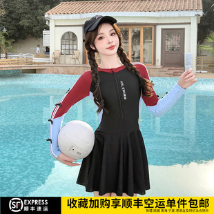 莉姿家泳衣女大码 学生保守胖女孩 胖mm200斤连体遮肚显瘦运动长裤