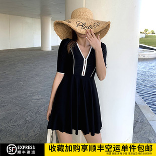 保守学生ins风温泉泳装 泳衣女大码 胖mm200斤性感遮肉显瘦连体裙式