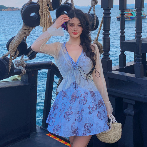 纯欲风大码连体泳衣女遮肚显瘦