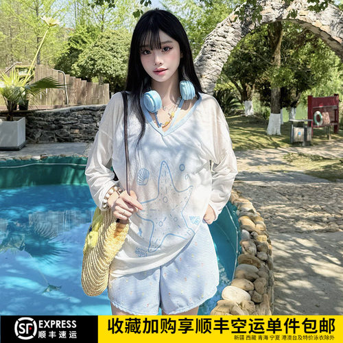 慵懒风INS分体泳衣女大码四件套
