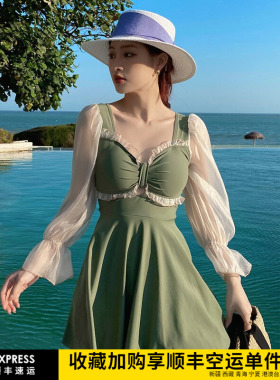 大码胖mm泳衣女200斤遮肚显瘦保守遮肉性感连体学生ins风温泉泳装