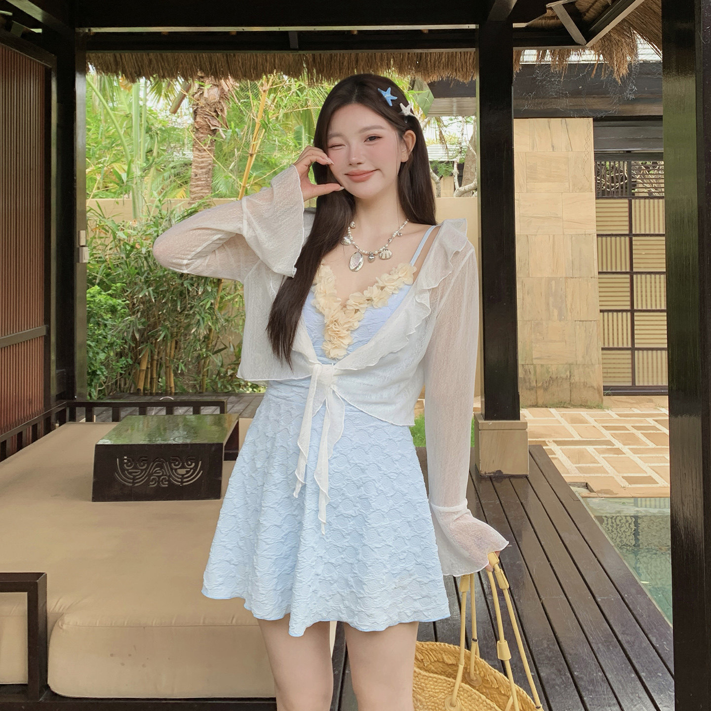 纯欲连体长袖显瘦遮肉泳衣女大码图片