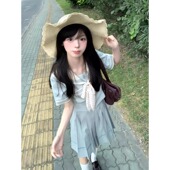 女 川岛私立学院JK水手服绿色上衣学院风制服百褶裙套装 薄荷白巧