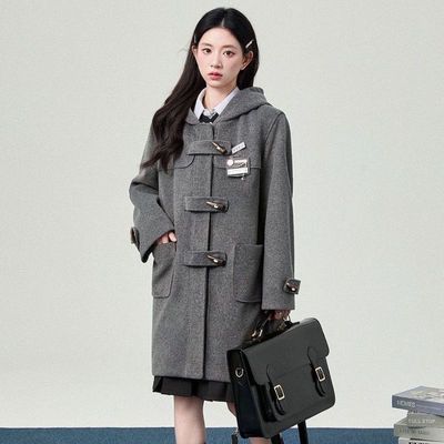 LBTUPR 学院原创正版日系JK制服2025冬季新款白色牛角扣大衣外套