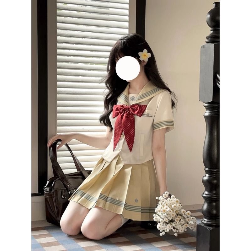 柠檬挞*水玉夏服日系校供水手服套装夏季学院风收腰JK制服百褶裙
