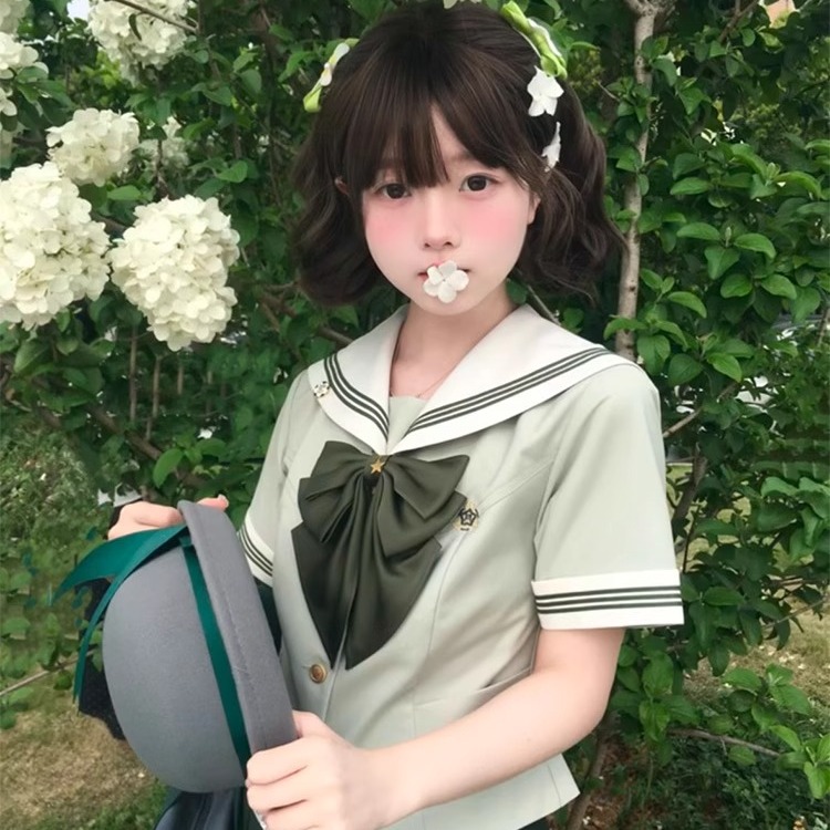 清新氛围感抹茶收腰水手服套装
