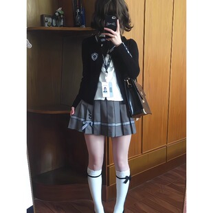 【首尔旧信】黑色收腰针织学院风衬衫百褶裙百搭韩系制服套装春秋