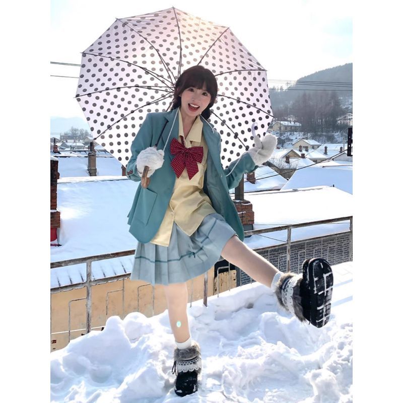 【水玉】原创正版日系JK制服动漫感春夏新品薄荷绿西服校供感套装