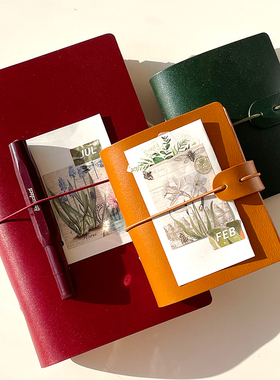 仓末活页夹植鞣牛皮手账6孔真皮A5Slim旅行记事本A6A9A8M5活页本