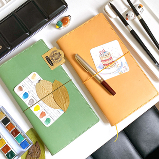 仓末手工头层植鞣牛皮手账本TN定页两用款旅行记事本书衣款日记本