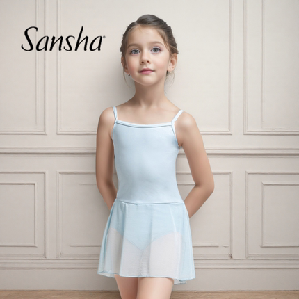sansha 三沙儿童吊带舞蹈服女芭蕾舞练功服一件式带裙连体服考级