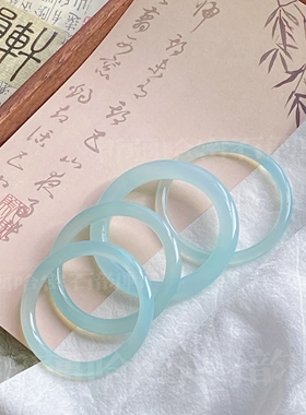 海蓝宝天然玛瑙冰种圆条天青种新中式手玉镯翡翠少女汉服天空蓝