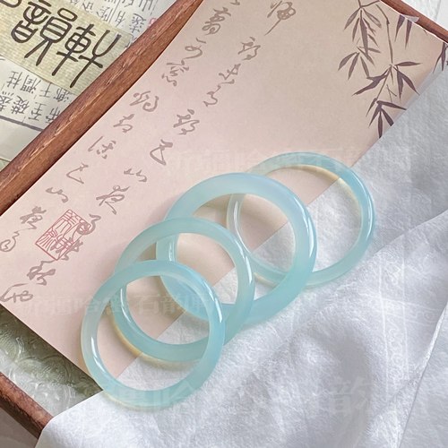 海蓝宝天然玛瑙冰种圆条天青种新中式手玉镯翡翠少女汉服天空蓝