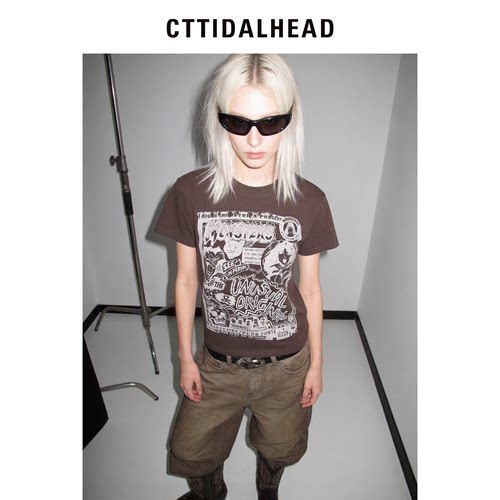 CTTMAN｜轻亚朋克修身合身印花复古y2k短款短袖T恤女中性新品26夏
