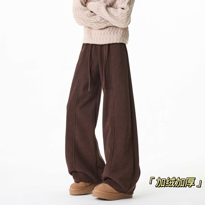 小青少年泥家拼接灯芯绒休闲裤妮力加绒直筒裤街头嘻哈潮流长裤子