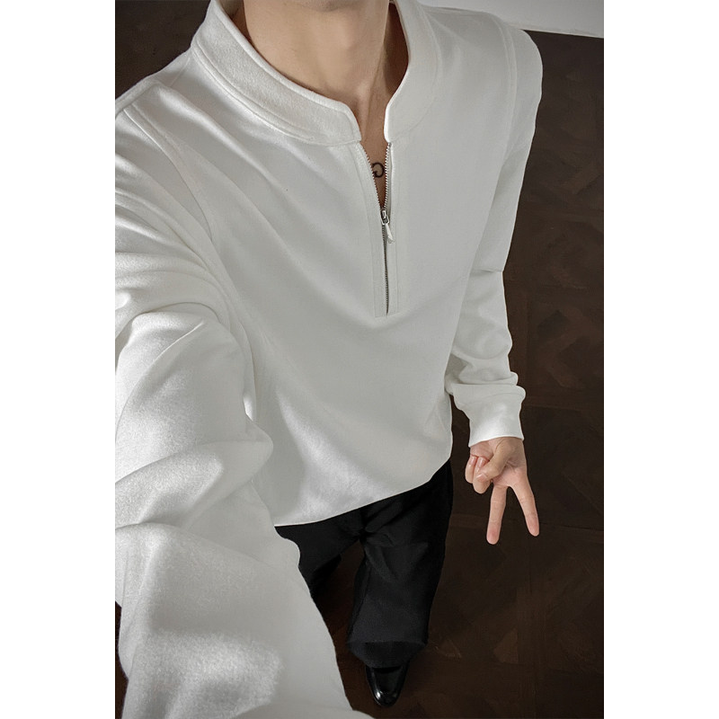 小青少年德绒立领T恤上衣泥家打底衫妮力纯色半拉链外套街头潮流