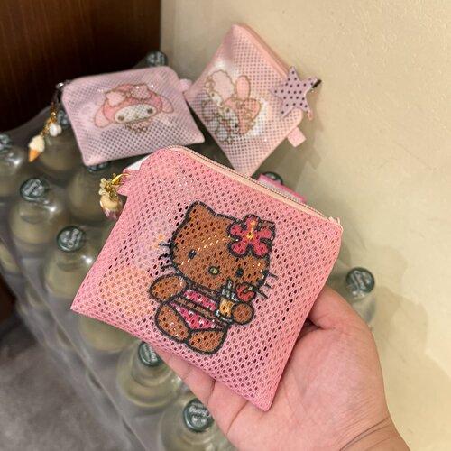 甜美少女风网纱小方包卡通印花收纳袋随身零钱化妆品便携小包