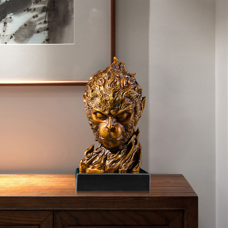 铜艺坊悟猴首黄铜摆件孙悟空猴头首铜器摆件书房办公室桌面装饰品