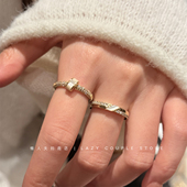 潮 爆款 法式 温柔白贝母微镶素圈戒指女小众轻奢叠戴指环2025年新款