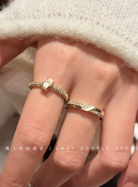 精致简约贝母素圈戒指女开口