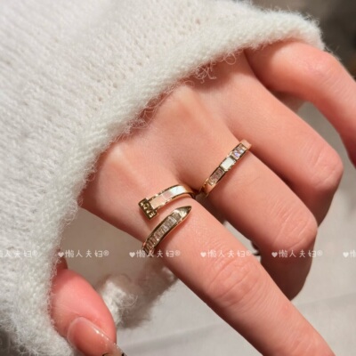 法式轻奢锆石贝母钉子开口女戒