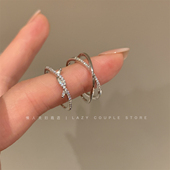 叠戴公式 ～交叉扭结锆石细圈戒指女小众高级感冷淡风精致开口指环