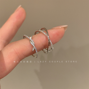 叠戴公式～交叉扭结锆石细圈戒指女小众高级感冷淡风精致开口指环