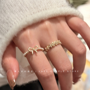 设计 甜美蝴蝶结珍珠锆石戒指女小众高级感精致叠戴指环2026年新款