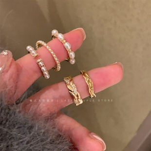 怎么搭配都好看！珍珠锆石素圈叠戴戒指女小众复古温柔时髦指环潮