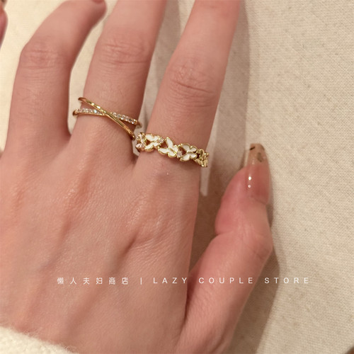 甜美立体蝴蝶戒指女精致滴釉