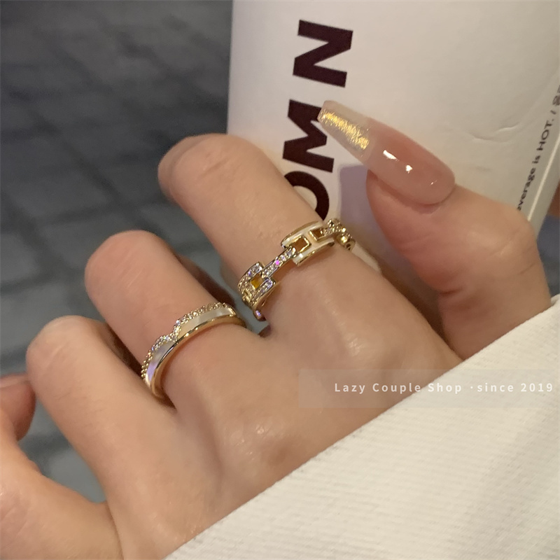 大爆款轻奢贝壳叠戴精致戒指超美