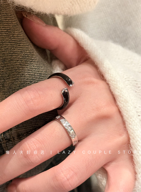 黑色滴釉爱心锆石戒指叠戴戒指