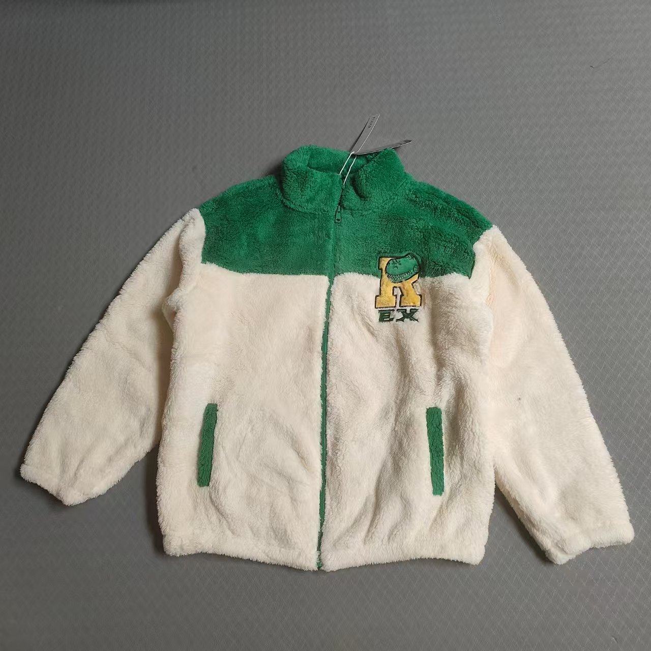 男女童装秋冬珊瑚绒拉链开身保暖拼色上衣外套大童160码