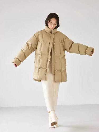 日系中长款小立领白鹅绒羽绒服