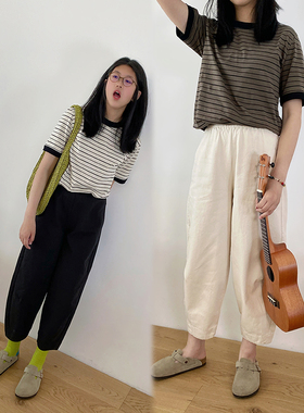 英系 MHL大爱书卷气圆领条纹棉麻短袖T恤 Ringer tee 23春夏