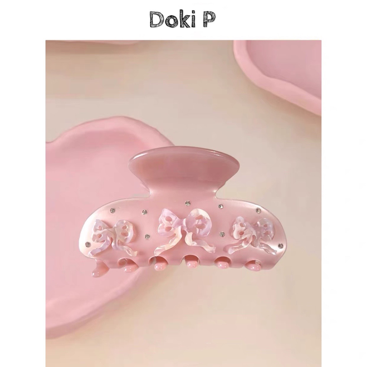 Pink ribbon 仙女蝴蝶结鲨鱼夹emijay新款中号醋酸发抓夹盘发