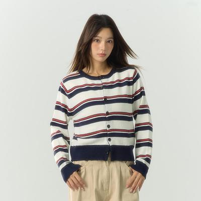 条纹针织开衫韩系学院慵懒风