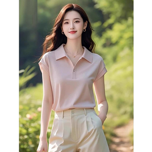 奥特莱斯专柜正品清仓女装夏季短袖t恤女冰丝上衣法式小众POLO衫