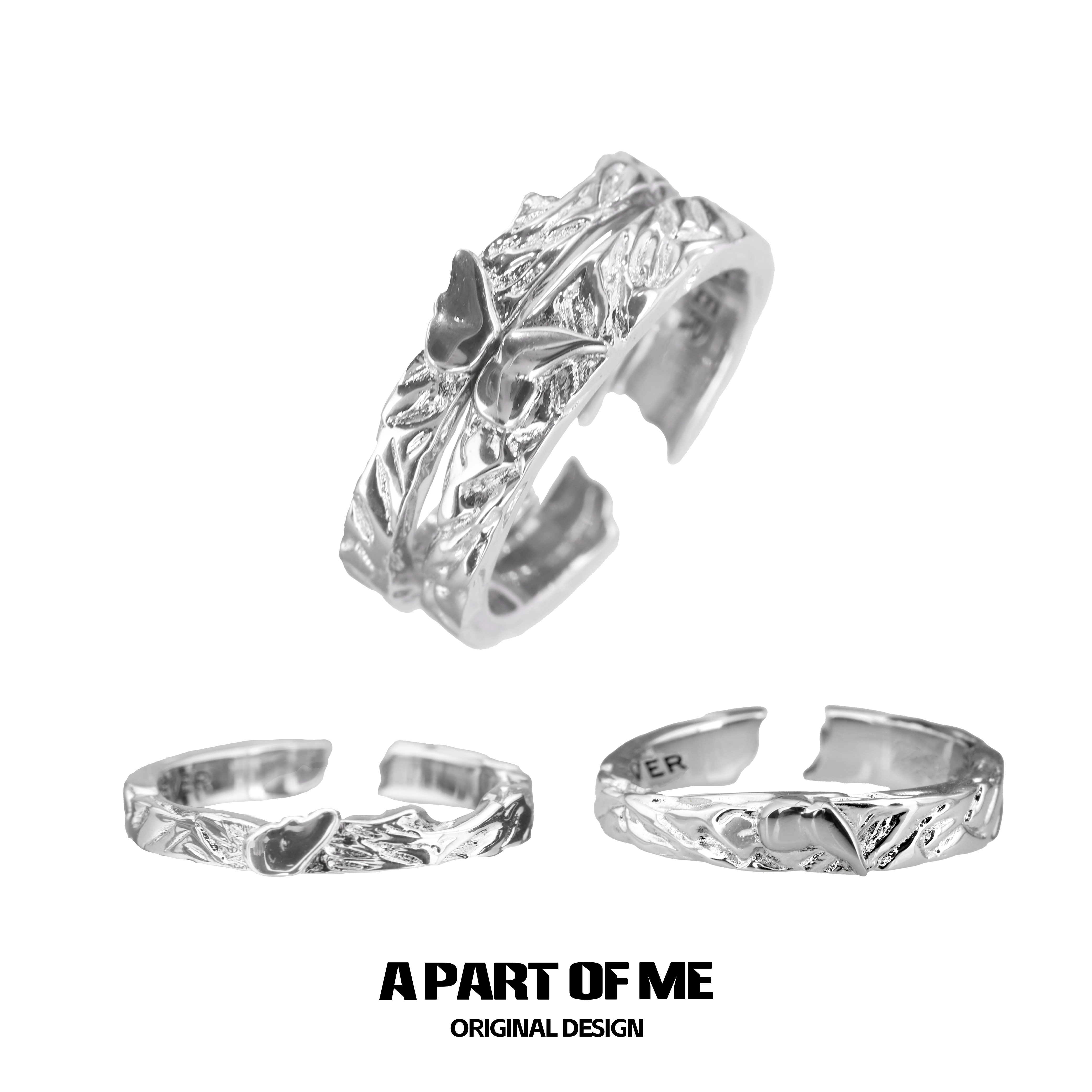 共振/原创925纯银戒指不掉色蝴蝶翅膀小众高级冷淡指环情侣对戒