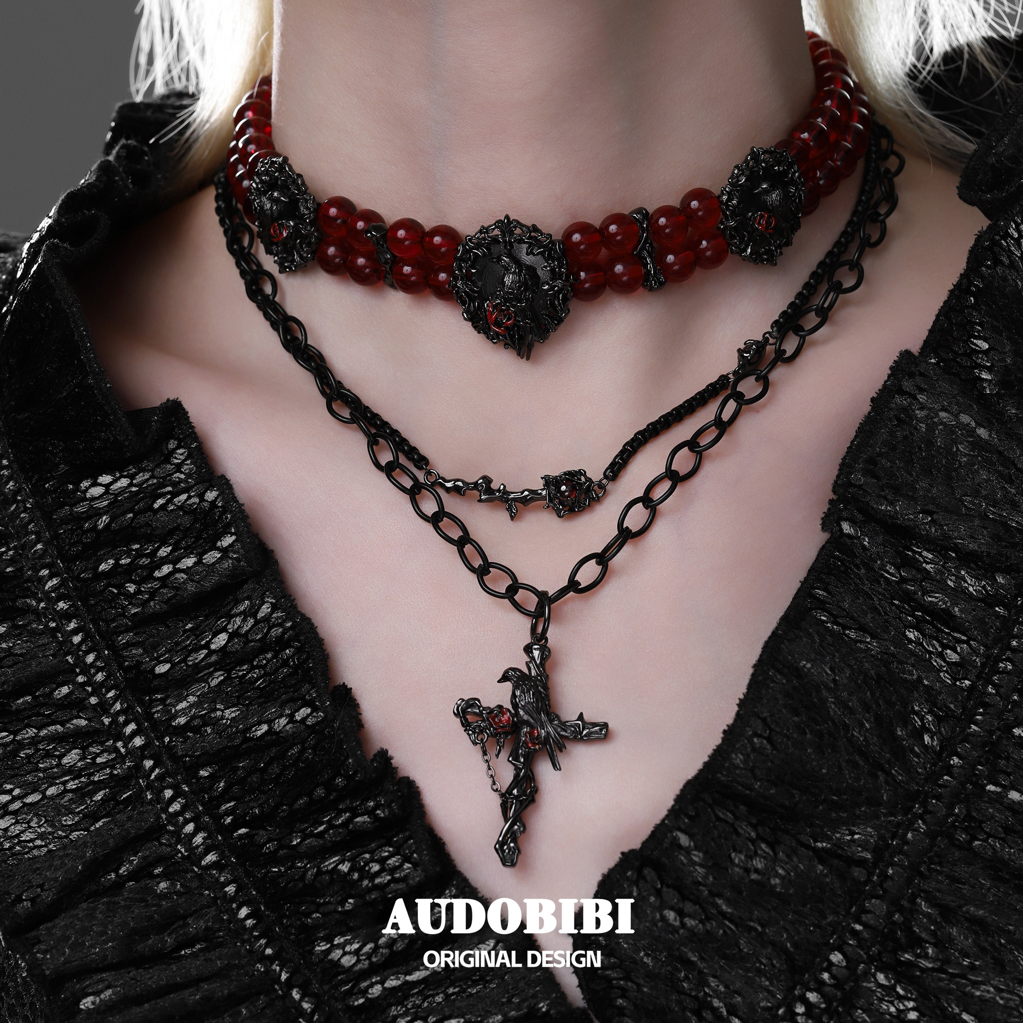 封神！原创乌鸦双层叠戴项链chocker十字架秋冬毛衣链高级感颈链