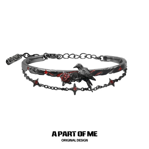 渡鸦系列原创乌鸦手镯暗黑风甜酷星芒双层手链y2k高级感个性手环