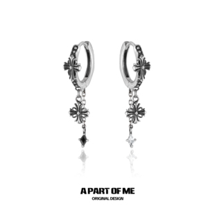 原创纯银鸢尾花做旧耳扣小众设计高级感复古冷淡风中性耳环耳饰