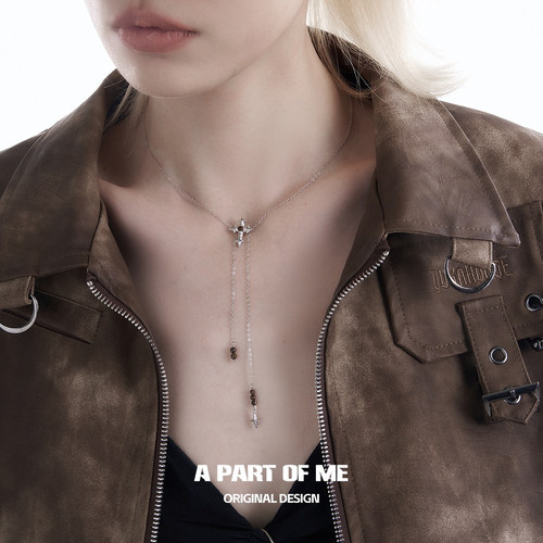 小众设计925纯银不掉色项链美拉德中性十字架虎眼石高级感锁骨链