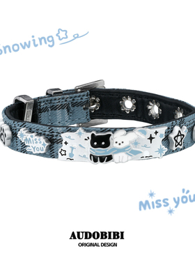 AUDOBIBI原创雪地黑猫小白狗手链小众设计甜酷蓝色皮革手环手镯