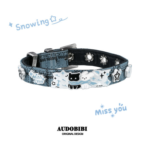 AUDOBIBI雪地黑猫蓝色皮革手环