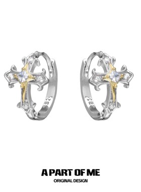 睡觉免摘925纯银十字架耳扣养耳洞原创设计撞色镶钻耳饰高级感